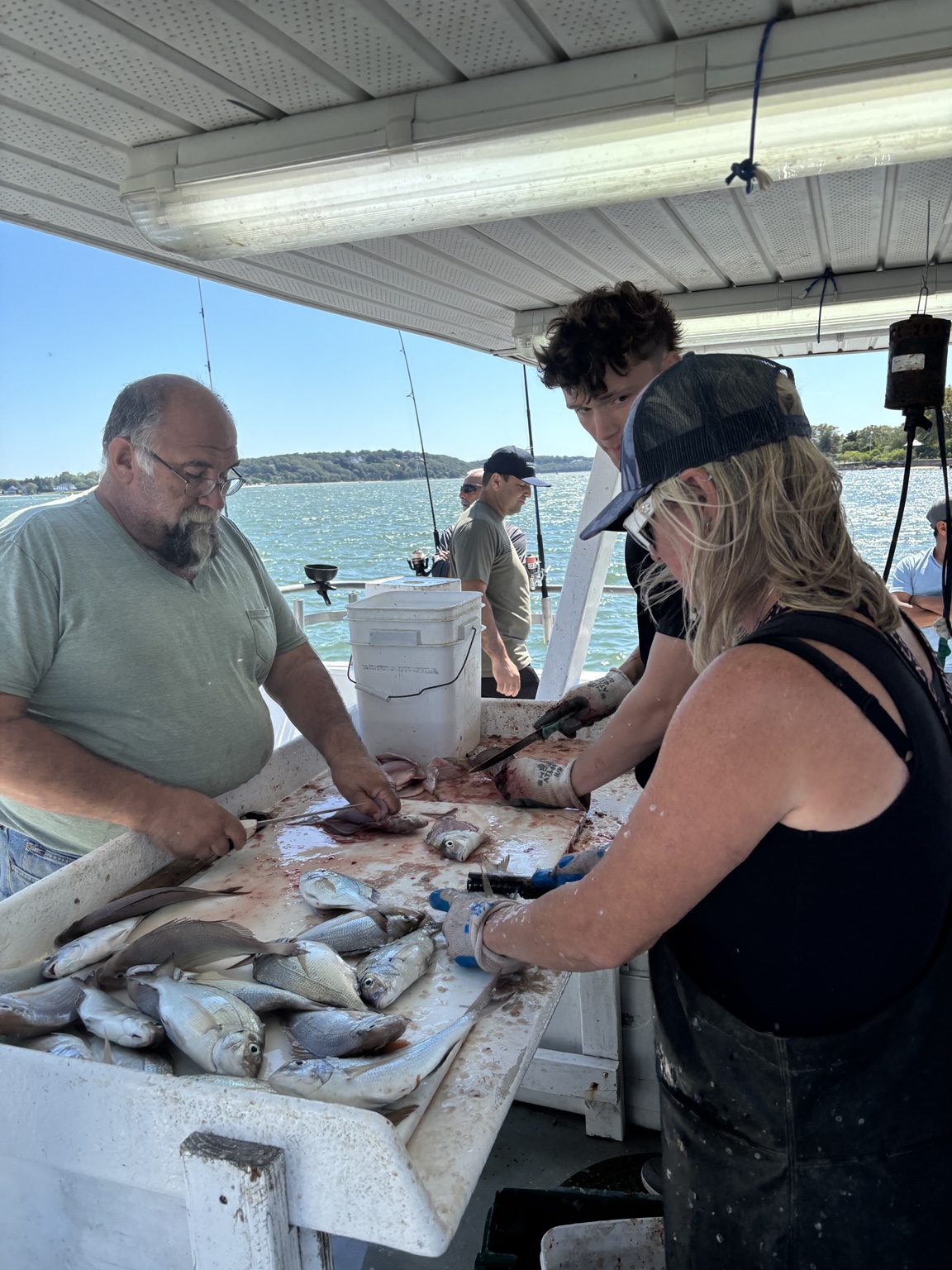 Fish cleaning table after a Long Island fishing trip